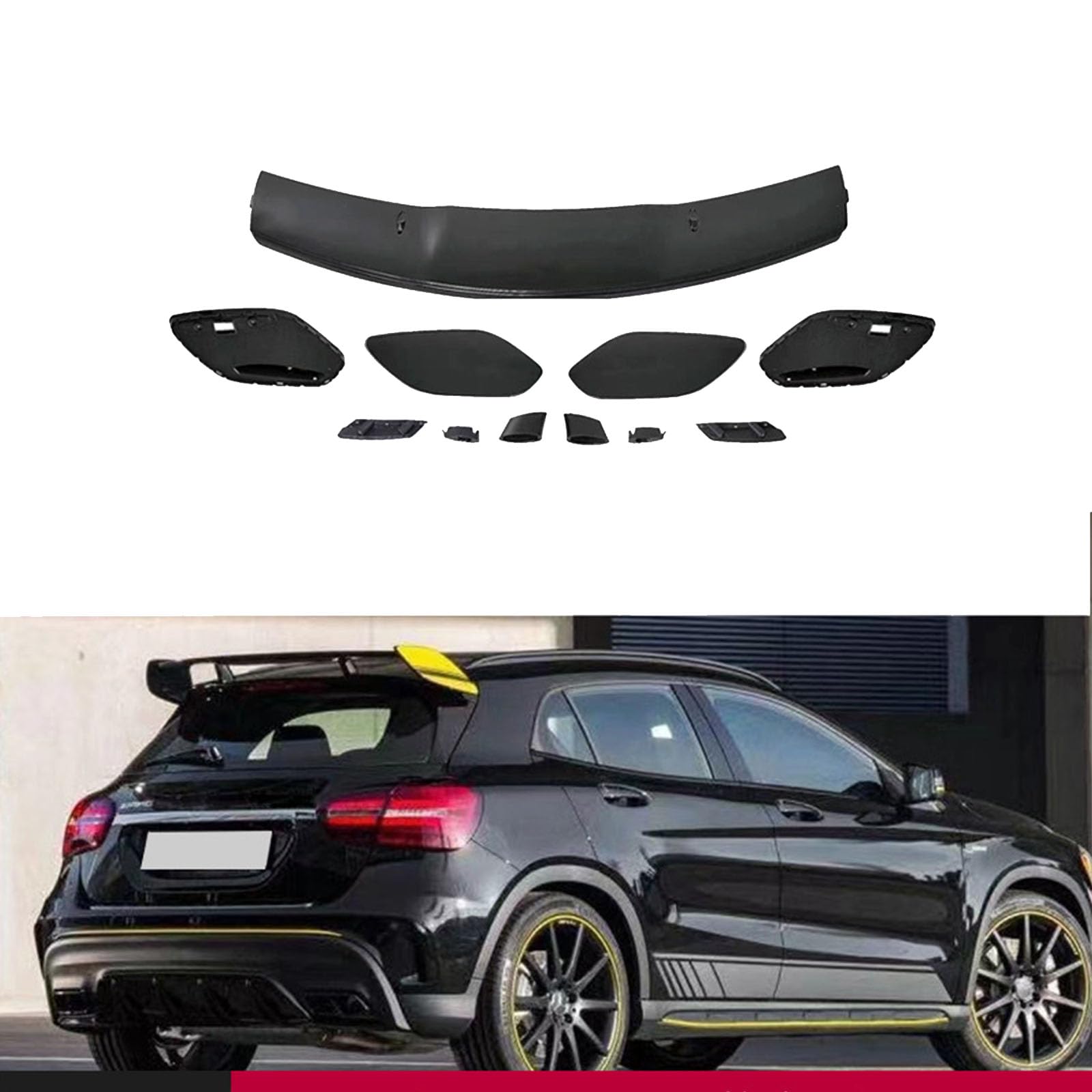 Kompatibel für Benz X156 GLA45 AMG Top Wing 2013-2019, Auto-Hebedach-Kofferraum-Spoiler Flügel-Luftabweiser-Tuning-Außen Zubehör,A Glossy Black von YPFYBHD