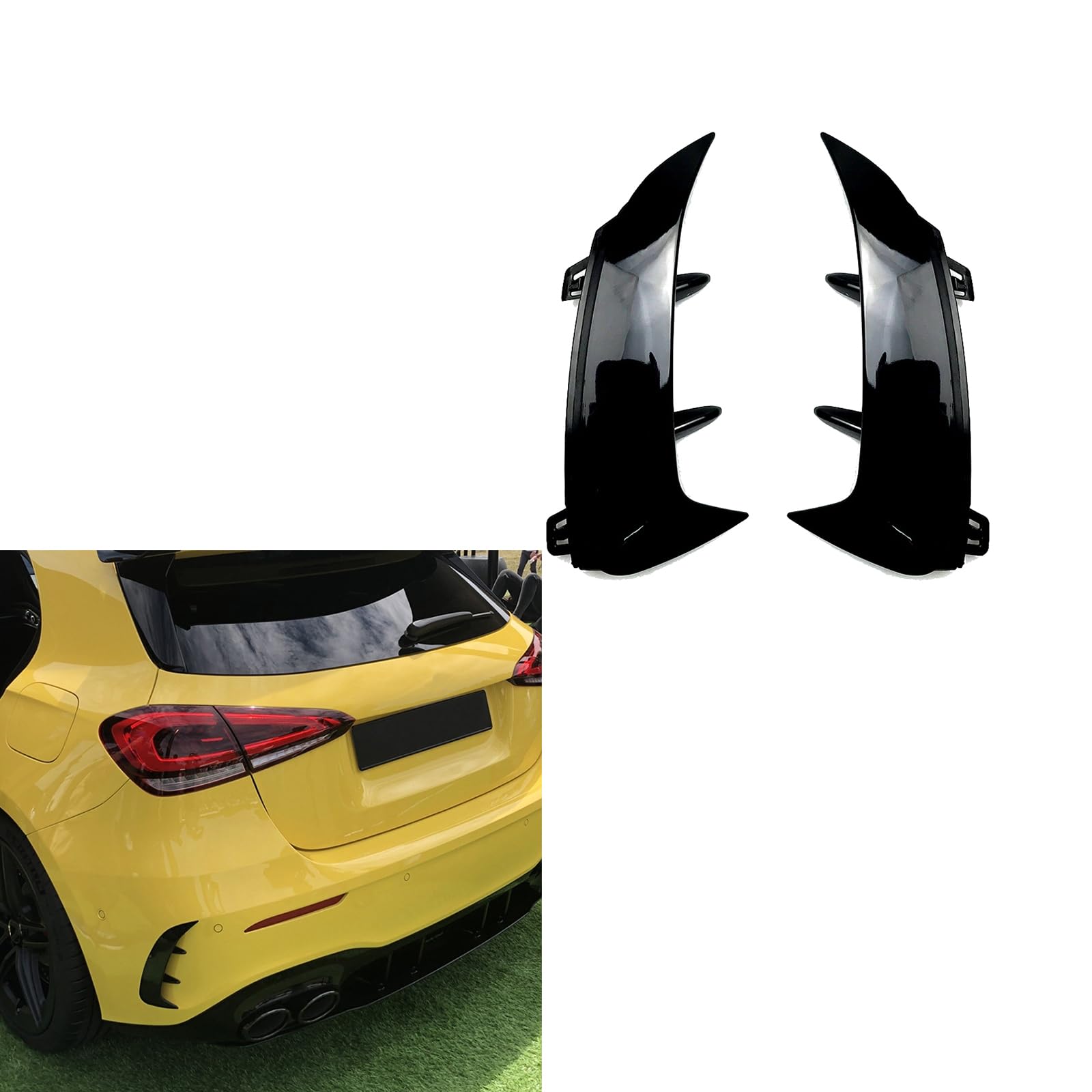 Kompatibel für Mercedes-Benz A-Class W177 Hatchback A180 A200 A220 2019-2023, Auto-Heckstoßstange Spoiler, Surround-Heck Lufteinlass-Windmesser, Antikollisions Modifikation,Glossy Black von YPFYBHD