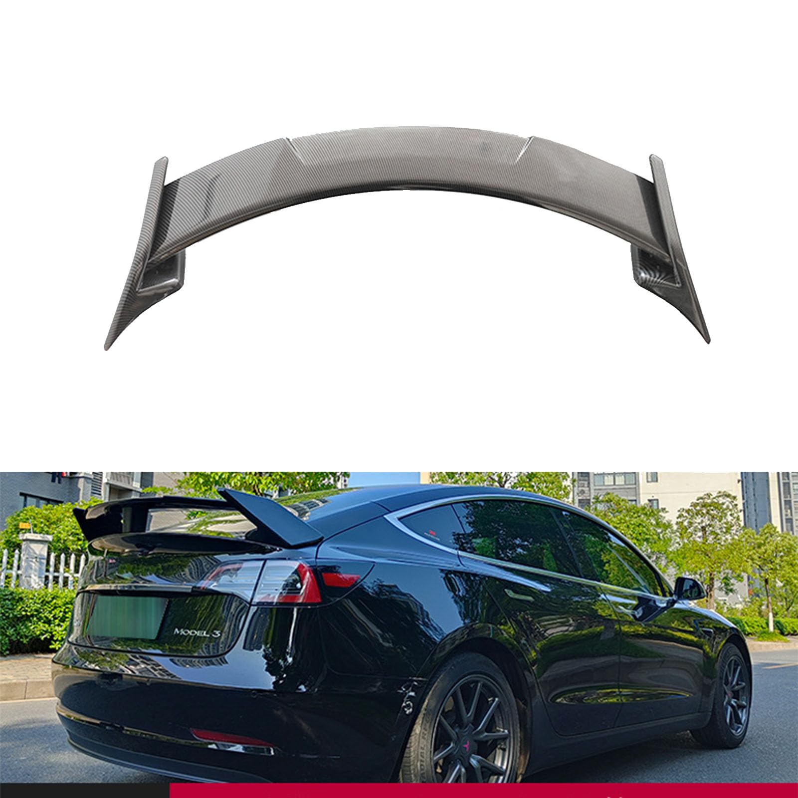 Kompatibel für Tesla Model 3 CMST Style 2019+, Auto-Hebedach-Kofferraum-Spoiler Flügel-Luftabweiser-Tuning-Außen Zubehör,A Carbon Fiber Look von YPFYBHD