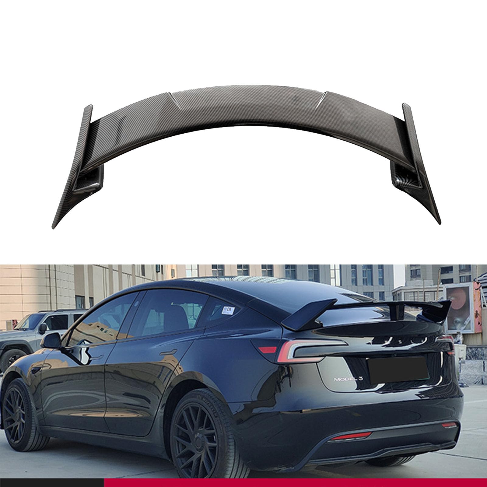 Kompatibel für Tesla Model 3 CMST Style 2023+, Auto-Hebedach-Kofferraum-Spoiler Flügel-Luftabweiser-Tuning-Außen Zubehör, B Carbon Fiber Look von YPFYBHD
