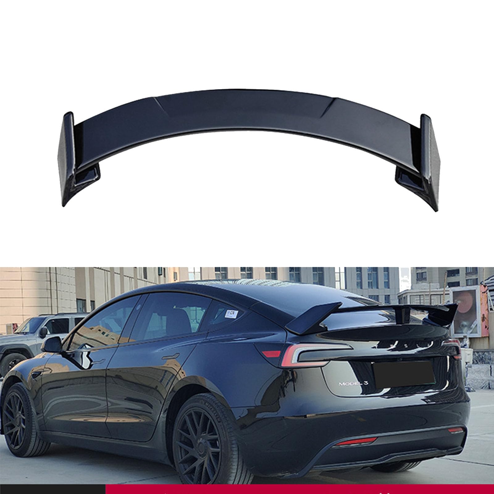 Kompatibel für Tesla Model 3 CMST Style 2023+, Auto-Hebedach-Kofferraum-Spoiler Flügel-Luftabweiser-Tuning-Außen Zubehör,A Glossy Black von YPFYBHD