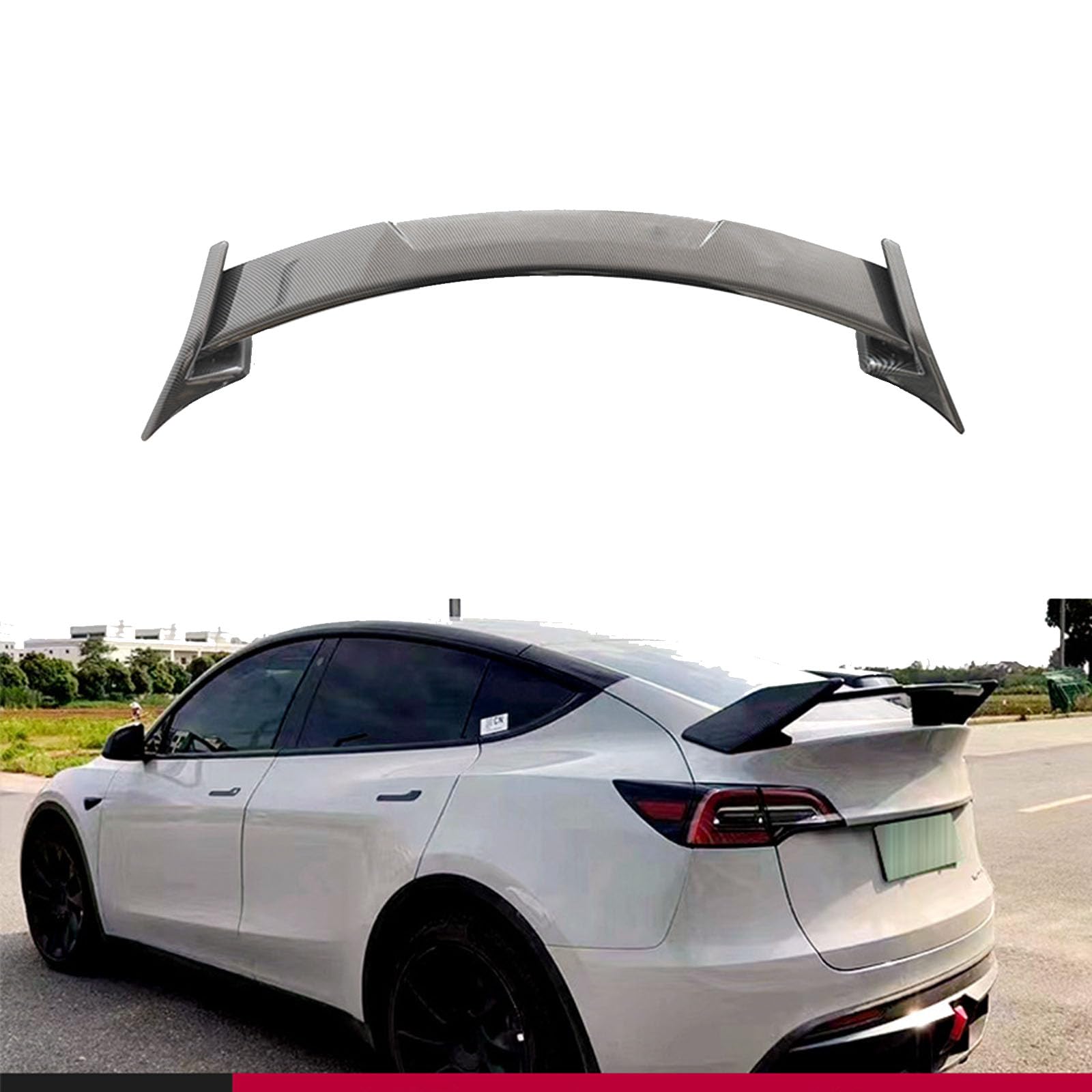 Kompatibel für Tesla Model Y CMST Style 2021+, Auto-Hebedach-Kofferraum-Spoiler Flügel-Luftabweiser-Tuning-Außen Zubehör,A Carbon Fiber Look von YPFYBHD