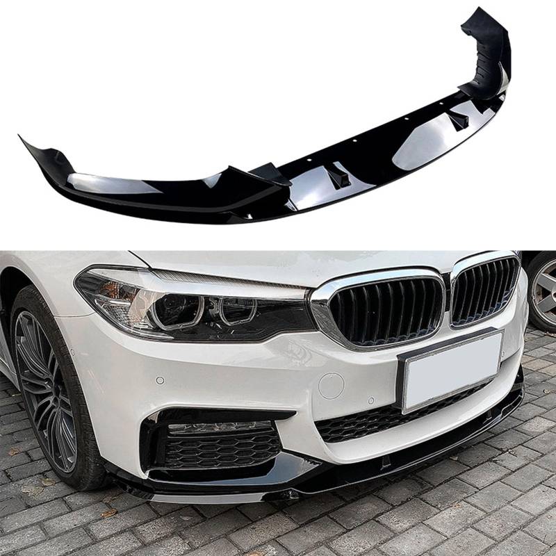 Auto-Frontstoßstangen-Splitter, Kompatibel für BMW 5 Series G30 M Sport 2018-2020, Frontlippen-Splitter Diffusor Canard-Schutz Body-Kit Spoiler,A Glossy Black von YPGHBHD