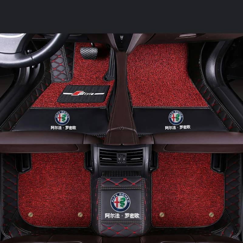 Auto Fußmatten für Alfa Romeo Giulietta 2010-2014 Nach Maß Allwetter wasserdichte rutschfeste Auto FußMatte Teppich Set Innenraumschutz ZubehöR,Double Layer-Black Red+Black Red von YPXHCZYJ