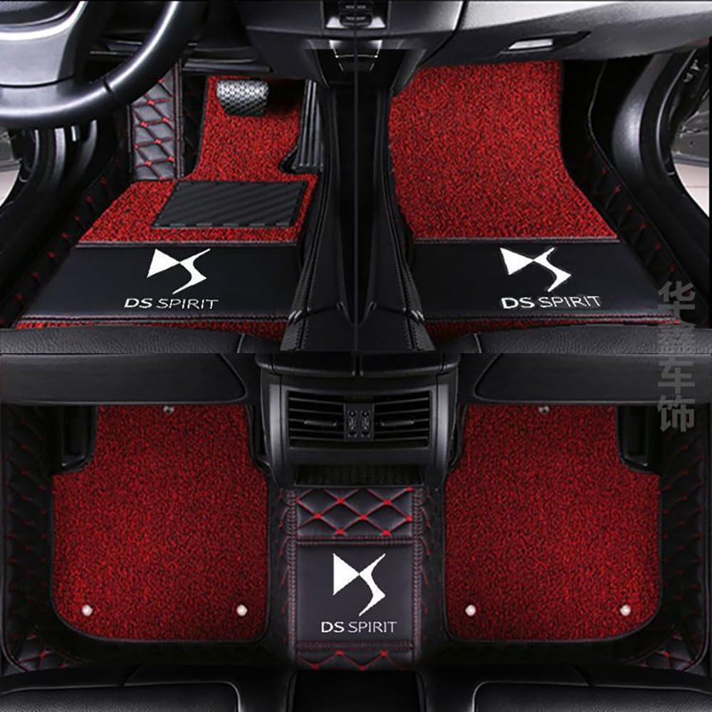 Auto Fußmatten für DS DS3 DS4 DS5 DS7 DS9 Nach Maß Allwetter wasserdichte rutschfeste Auto FußMatte Teppich Set Innenraumschutz ZubehöR,Black Red + Black Red von YPXHCZYJ