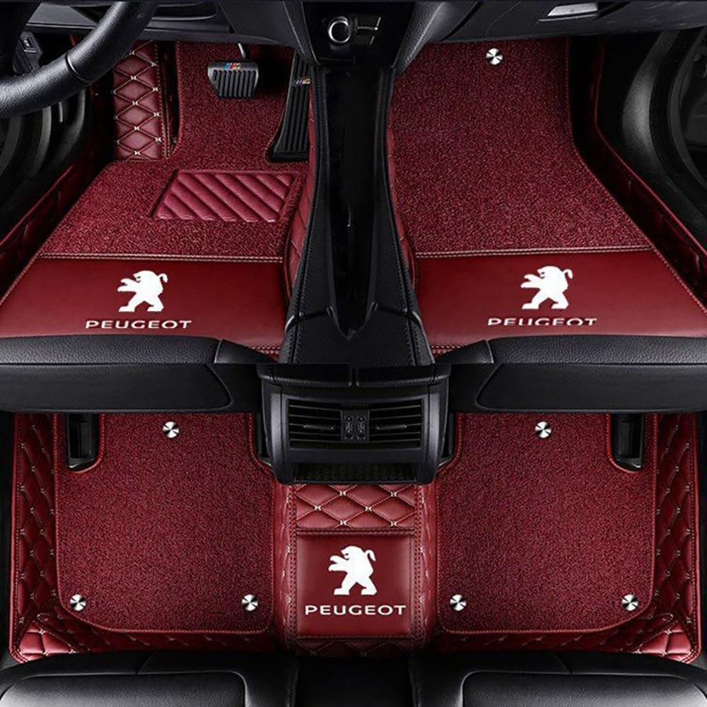 Auto Fußmatten für Peugeot 2008 2014-2019 Nach Maß Allwetter wasserdichte rutschfeste Auto FußMatte Teppich Set Innenraumschutz ZubehöR,Wine Red + Wine Red von YPXHCZYJ