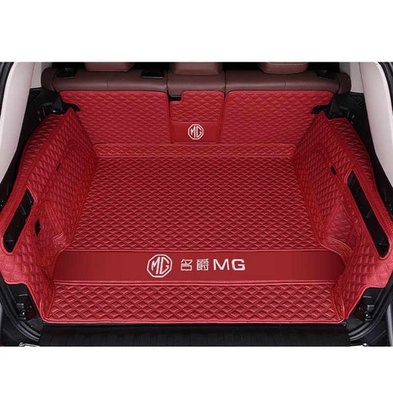 Auto Leder Kofferraummatte für MG6 2020-2023 2024 Kofferraum Schutzmatte rutschfest Wasserdicht Kofferraumwanne Interieur ZubehöR,Full Surround-Red Style von YPXHCZYJ