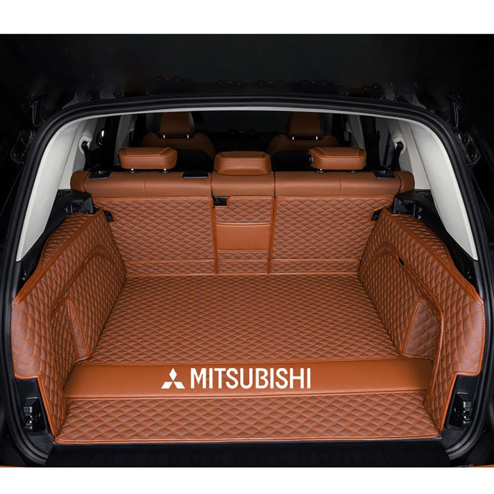 Auto Leder Kofferraummatte für Mitsubishi Lancer 2006-2016 Kofferraum Schutzmatte rutschfest Wasserdicht Kofferraumwanne Interieur ZubehöR,Full Package-Brown Style von YPXHCZYJ