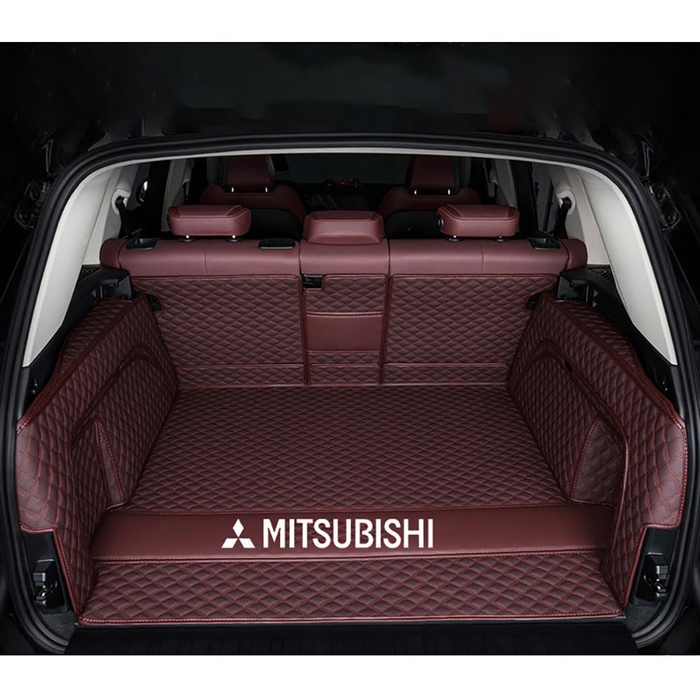 Auto Leder Kofferraummatte für Mitsubishi Shogun Sport/Pajero Sport III 2019-2024 Kofferraum Schutzmatte rutschfest Wasserdicht Kofferraumwanne Interieur ZubehöR,Full Package-Burgundy Style von YPXHCZYJ