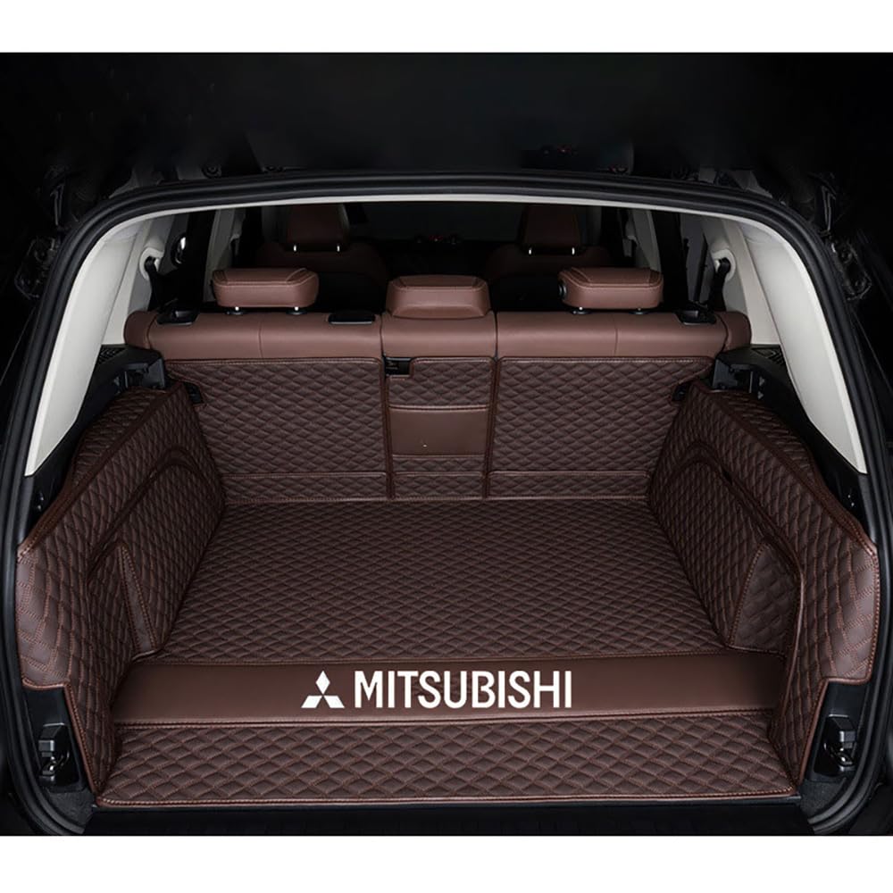 Auto Leder Kofferraummatte für Mitsubishi Shogun Sport/Pajero Sport III 2019-2024 Kofferraum Schutzmatte rutschfest Wasserdicht Kofferraumwanne Interieur ZubehöR,Full Package-Coffee Style von YPXHCZYJ
