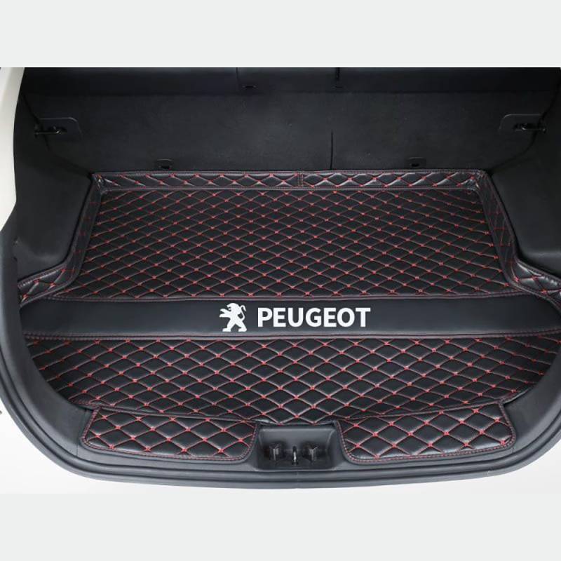 Auto Leder Kofferraummatte für Peugeot 2008 2014-2019 Kofferraum Schutzmatte rutschfest Wasserdicht Kofferraumwanne Interieur ZubehöR,B Style-Black Red Line von YPXHCZYJ