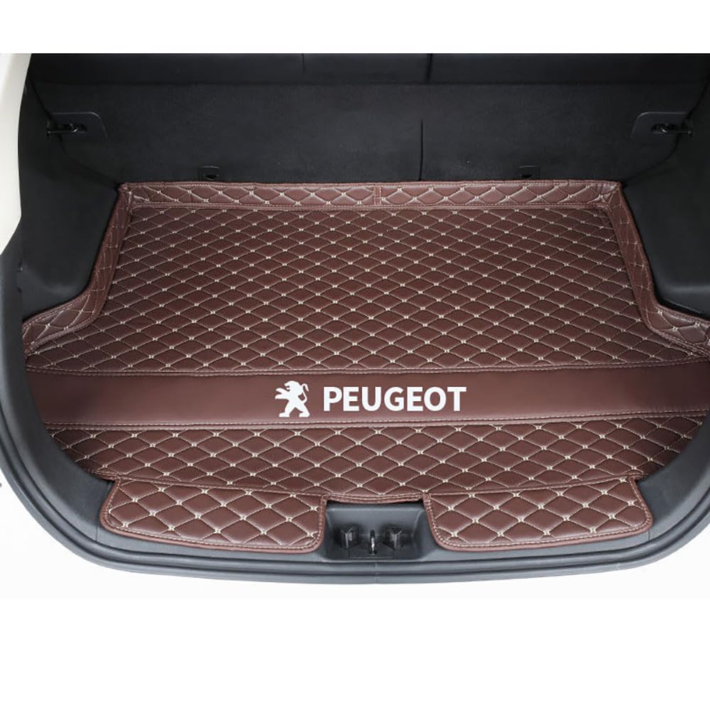 Auto Leder Kofferraummatte für Peugeot 207 (hatchback) Kofferraum Schutzmatte rutschfest Wasserdicht Kofferraumwanne Interieur ZubehöR,B Style-Coffee Beige Line von YPXHCZYJ