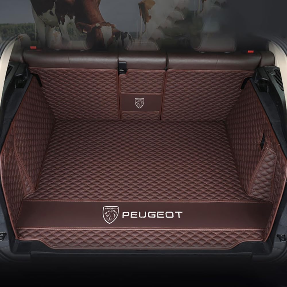Auto Leder Kofferraummatte für Peugeot 3008 2013-2022 2023 2024 Kofferraum Schutzmatte rutschfest Wasserdicht Kofferraumwanne Interieur ZubehöR,Full Surround-Coffee Style von YPXHCZYJ