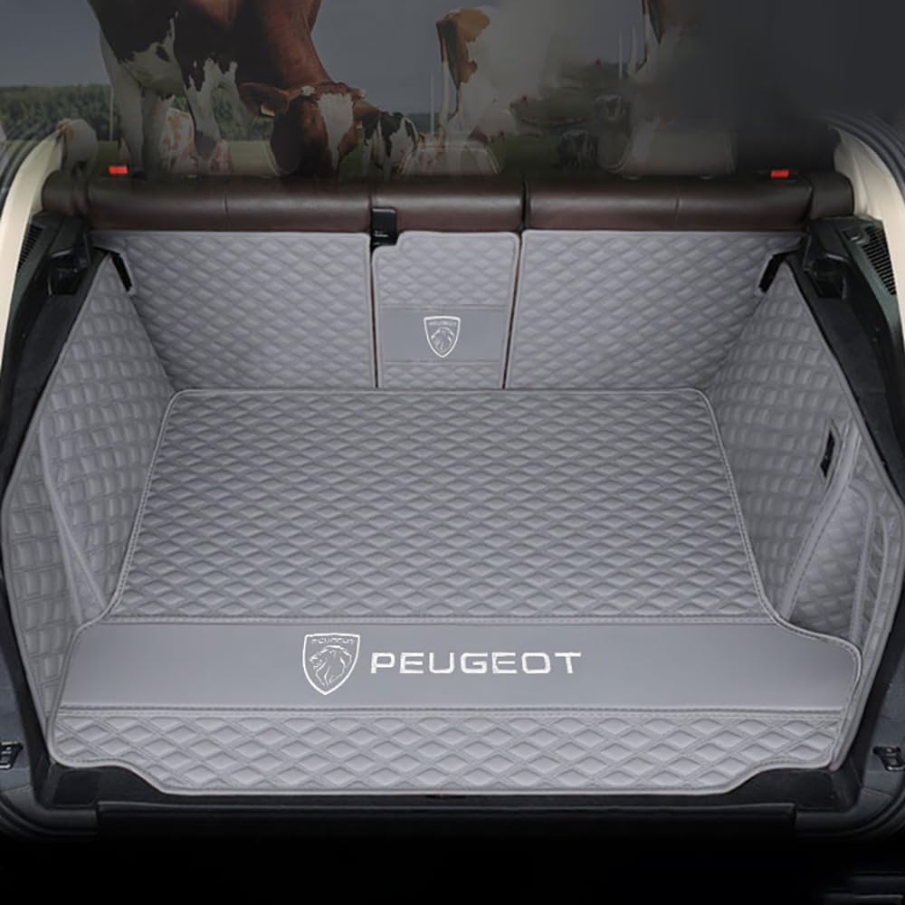 Auto Leder Kofferraummatte für Peugeot 3008 2018-2019 Kofferraum Schutzmatte rutschfest Wasserdicht Kofferraumwanne Interieur ZubehöR,Full Surround-Gray Style von YPXHCZYJ