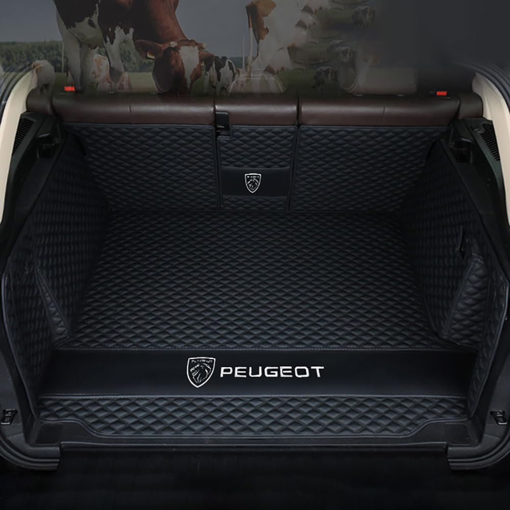 Auto Leder Kofferraummatte für Peugeot 3008 GT Line 2019-2021 Kofferraum Schutzmatte rutschfest Wasserdicht Kofferraumwanne Interieur ZubehöR,Full Surround-Black Style von YPXHCZYJ