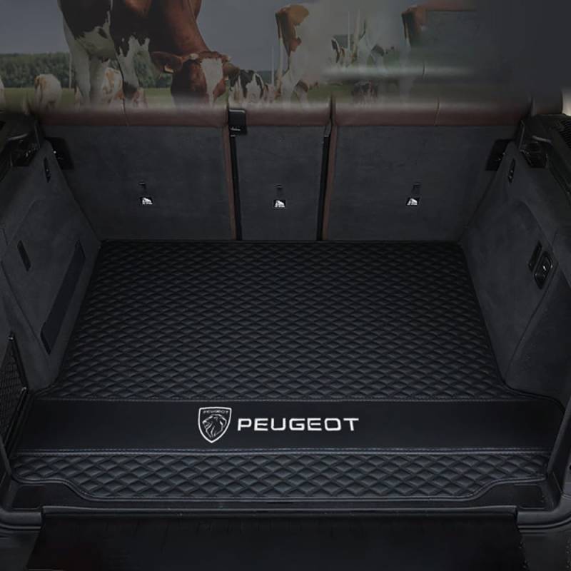 Auto Leder Kofferraummatte für Peugeot 3008 II Hybrid SUV 2019 2020 2021-2023 2024 Kofferraum Schutzmatte rutschfest Wasserdicht Kofferraumwanne Interieur ZubehöR,Base Pad-Black Style von YPXHCZYJ