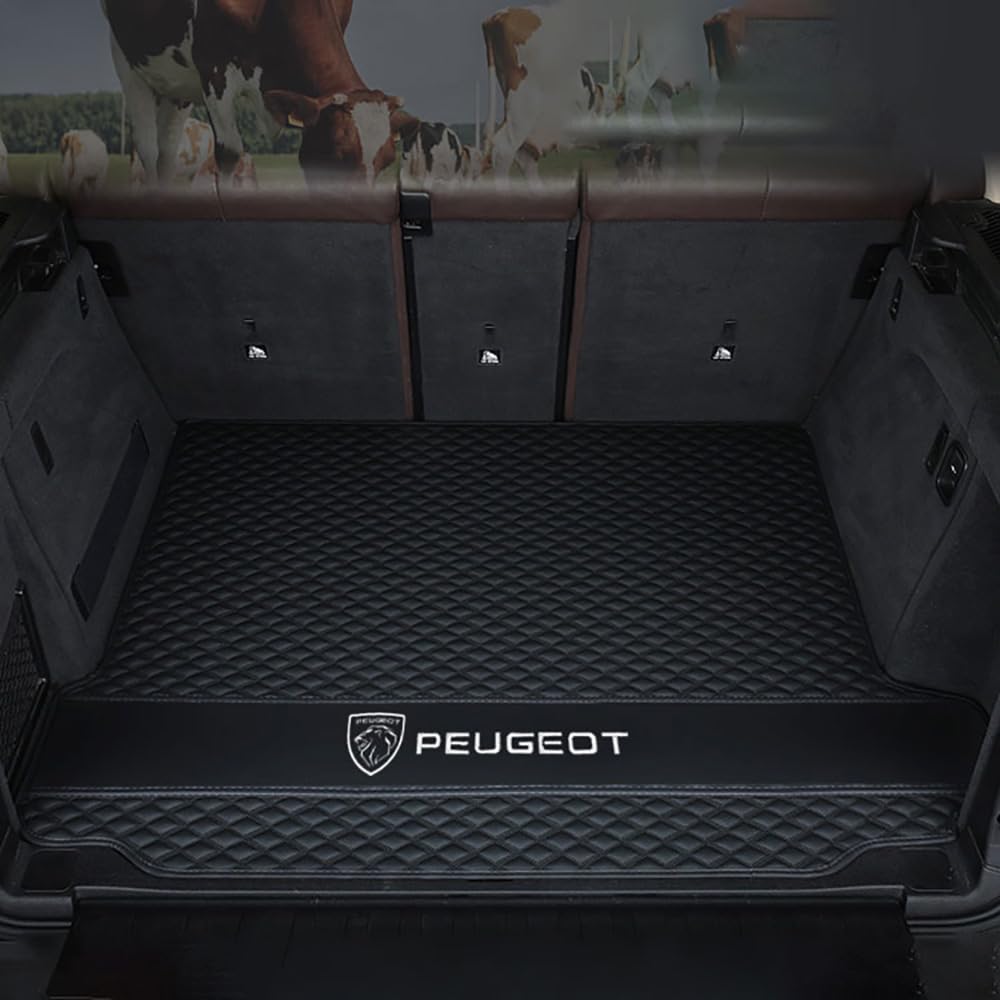 Auto Leder Kofferraummatte für Peugeot 5008 Seven 2017-2023 2024 Kofferraum Schutzmatte rutschfest Wasserdicht Kofferraumwanne Interieur ZubehöR,Base Pad-Black Style von YPXHCZYJ