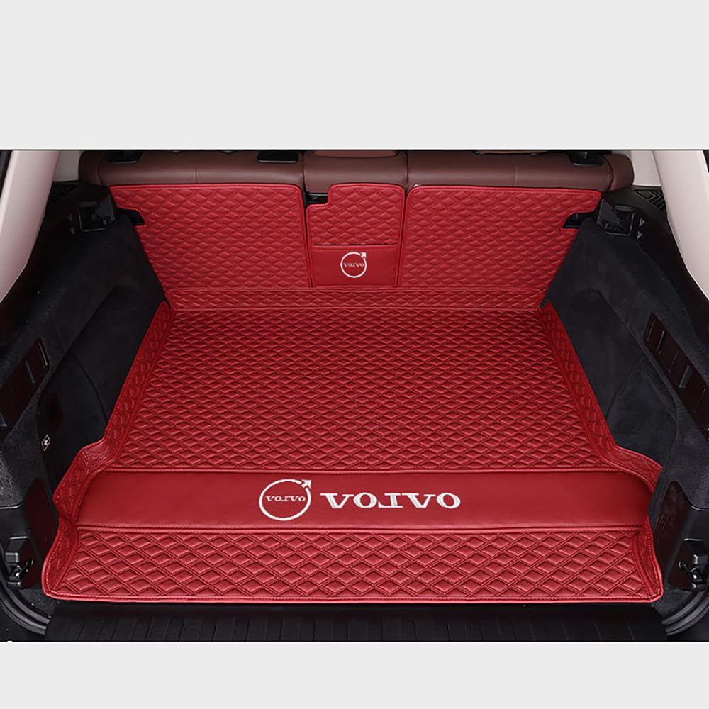 Auto Leder Kofferraummatte für Volvo V40 V50 V60 V70 V90 XC60 XC70 Kofferraum Schutzmatte rutschfest Wasserdicht Kofferraumwanne Interieur ZubehöR,Half Surround-Red Style von YPXHCZYJ