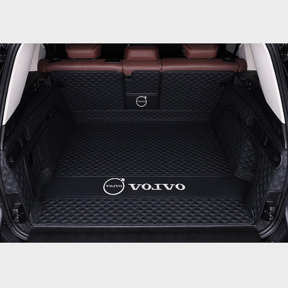 Auto Leder Kofferraummatte für Volvo V90 2017-2021 2022 2023 2024 Kofferraum Schutzmatte rutschfest Wasserdicht Kofferraumwanne Interieur ZubehöR,Full Surround-Black Style von YPXHCZYJ