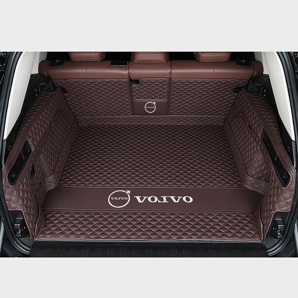 Auto Leder Kofferraummatte für Volvo XC60 2018-2023 2024 Kofferraum Schutzmatte rutschfest Wasserdicht Kofferraumwanne Interieur ZubehöR,Full Surround-Coffee Style von YPXHCZYJ