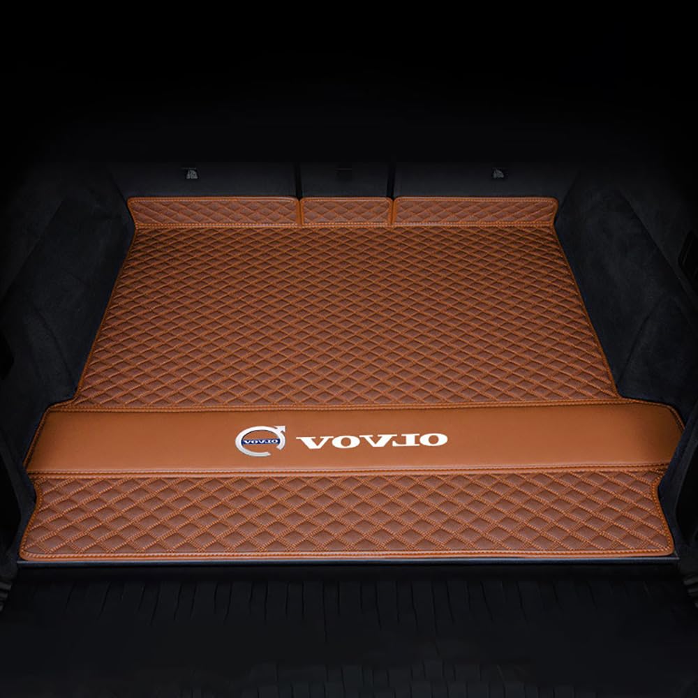 Auto Leder Kofferraummatte für Volvo XC60 2018-2023 2024 Kofferraum Schutzmatte rutschfest Wasserdicht Kofferraumwanne Interieur ZubehöR,Main Cushion-Brown Style von YPXHCZYJ