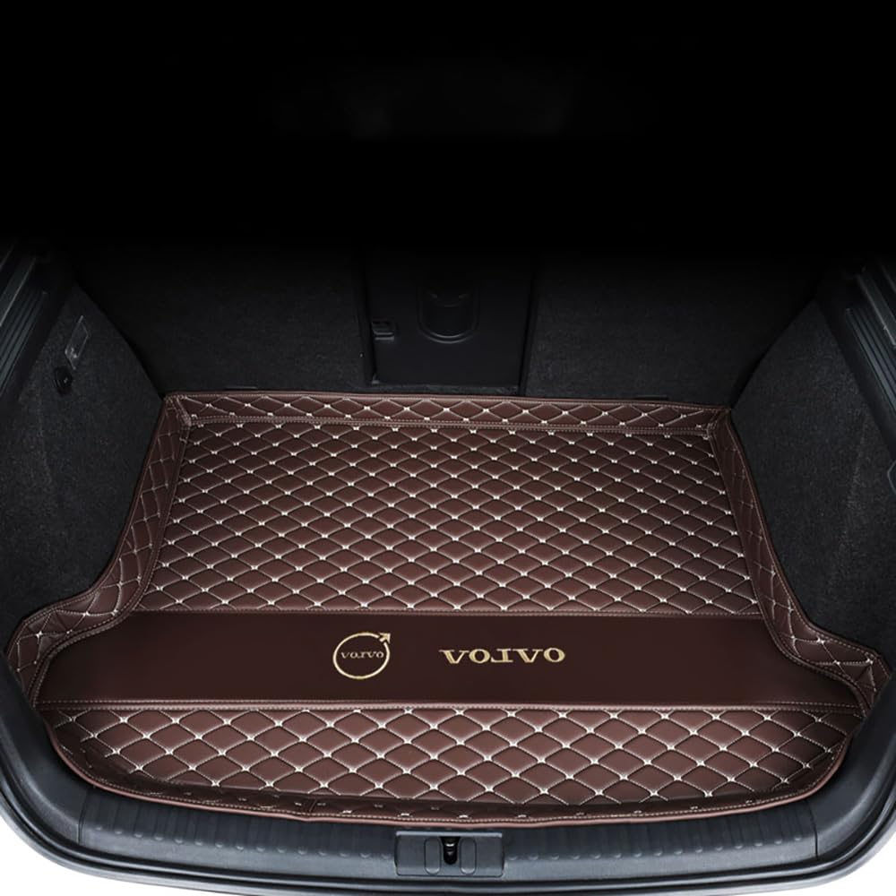 Auto Leder Kofferraummatte für Volvo XC60 II Hybrid 2018-2023 2024 Kofferraum Schutzmatte rutschfest Wasserdicht Kofferraumwanne Interieur ZubehöR,A Style-Coffee Beige von YPXHCZYJ