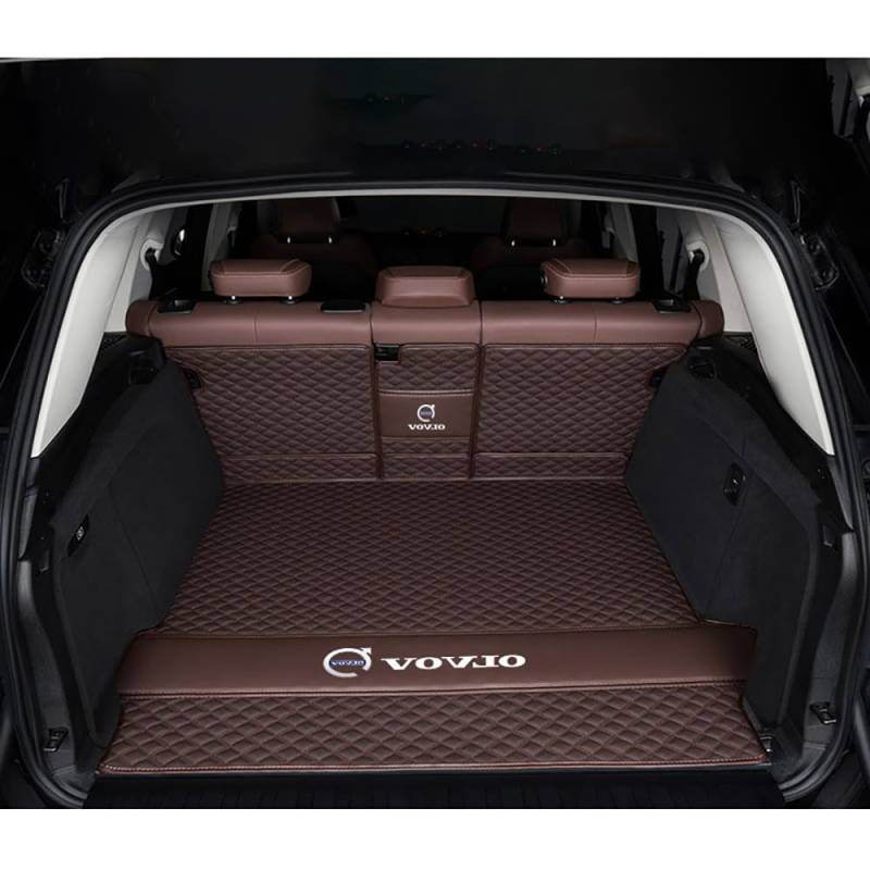 Auto Leder Kofferraummatte für Volvo XC60 II Hybrid 2018-2023 2024 Kofferraum Schutzmatte rutschfest Wasserdicht Kofferraumwanne Interieur ZubehöR,Main Cushion + Backrest-Coffee Style von YPXHCZYJ