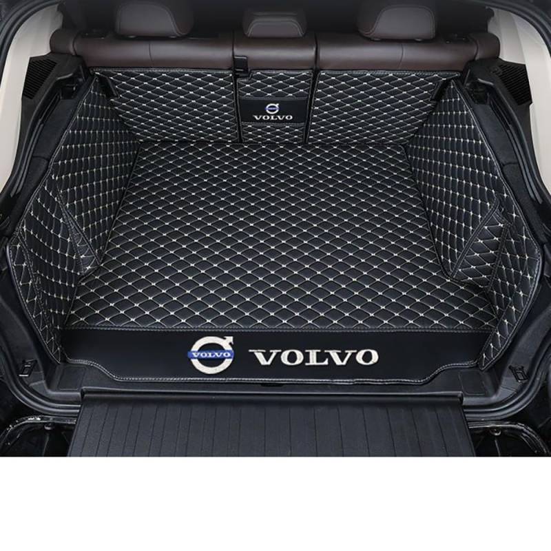 Auto Leder Kofferraummatte für Volvo XC90 2015-2023 2024 Kofferraum Schutzmatte rutschfest Wasserdicht Kofferraumwanne Interieur ZubehöR,Black Beige von YPXHCZYJ