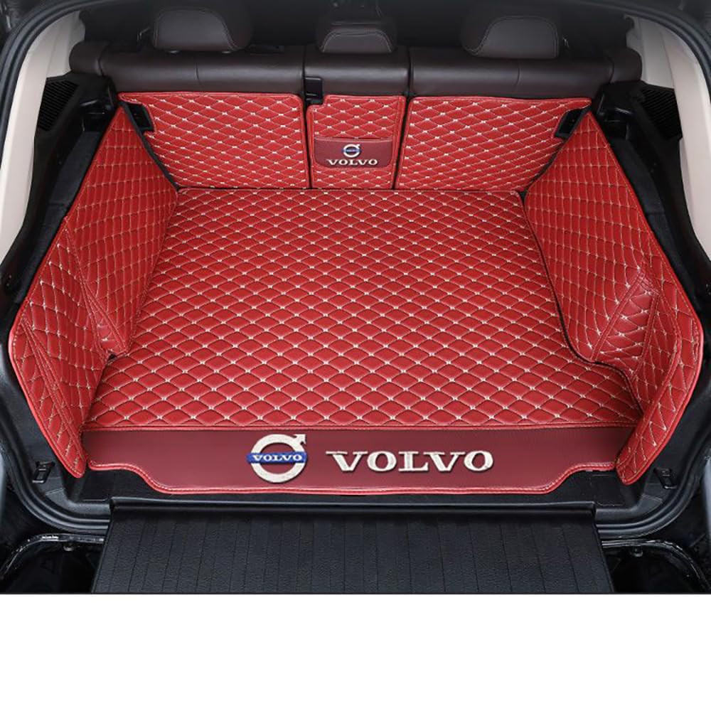 Auto Leder Kofferraummatte für Volvo XC90 5seats 2010-2014 Kofferraum Schutzmatte rutschfest Wasserdicht Kofferraumwanne Interieur ZubehöR,Wine Red von YPXHCZYJ