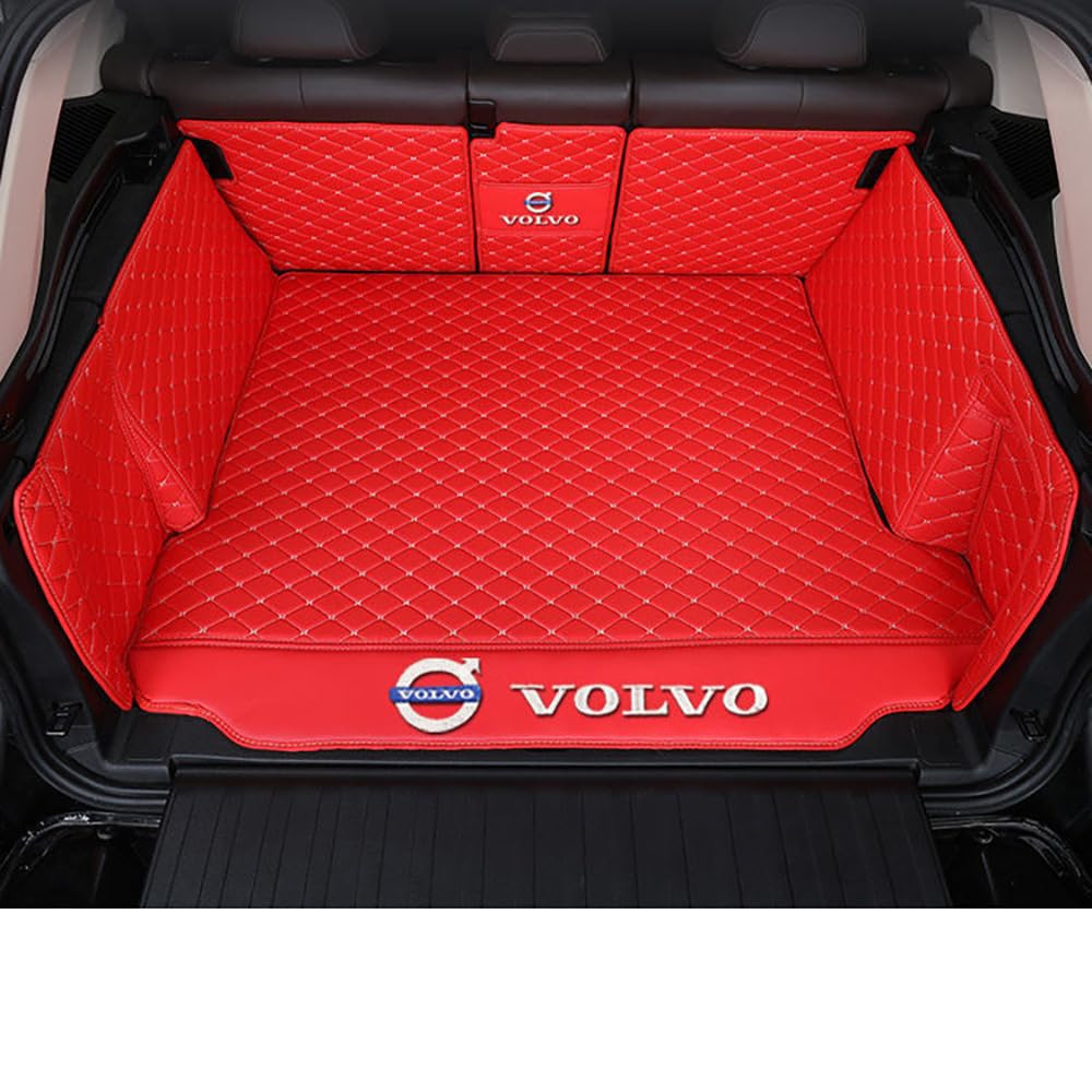 Auto Leder Kofferraummatte für Volvo XC90 7-seater 2015-2021 2022 2023 2024 Kofferraum Schutzmatte rutschfest Wasserdicht Kofferraumwanne Interieur ZubehöR,Red Style von YPXHCZYJ