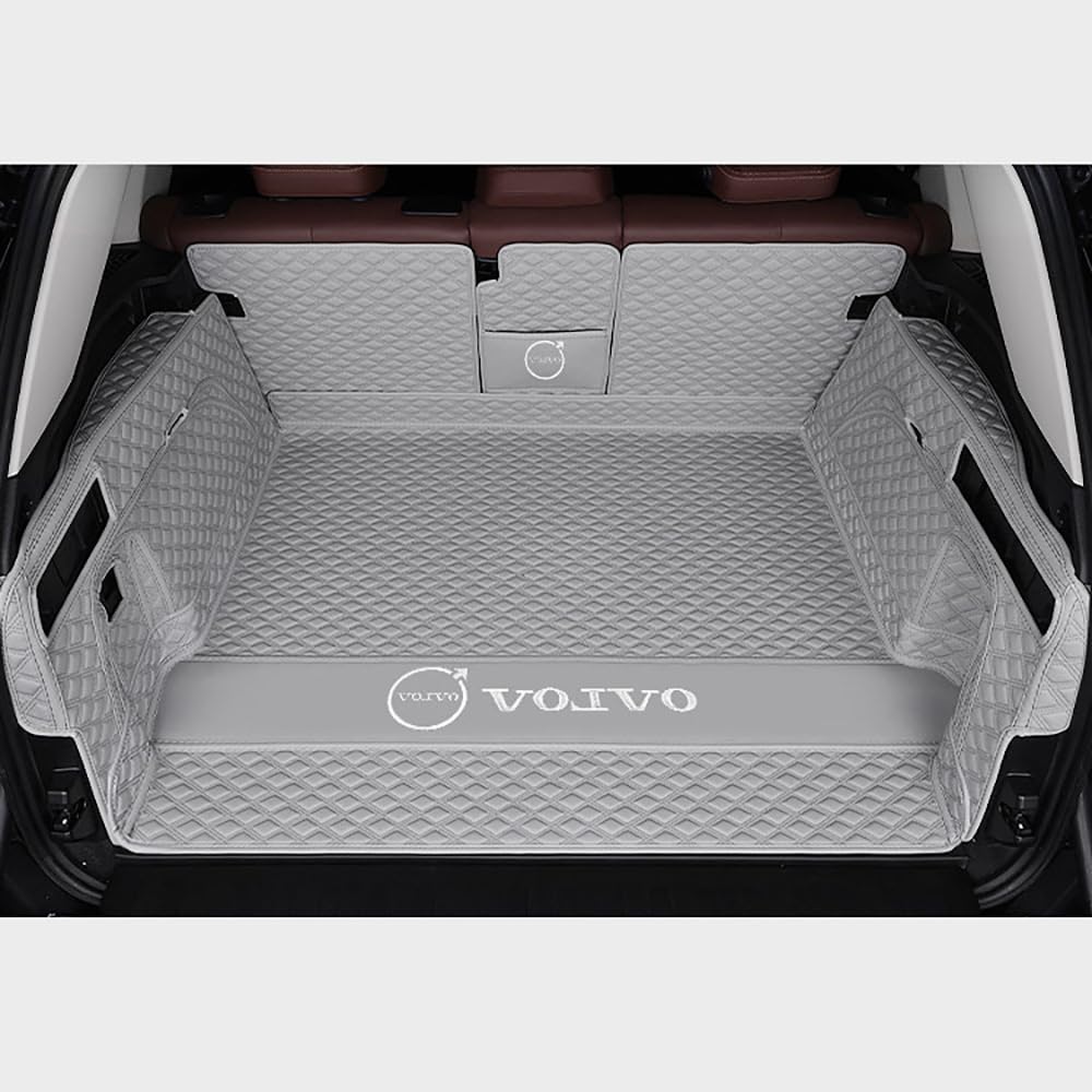 Auto Leder Kofferraummatte für Volvo XC90 II 7-Seat 2015-2022 2023 2024 Kofferraum Schutzmatte rutschfest Wasserdicht Kofferraumwanne Interieur ZubehöR,Full Surround-Gray Style von YPXHCZYJ