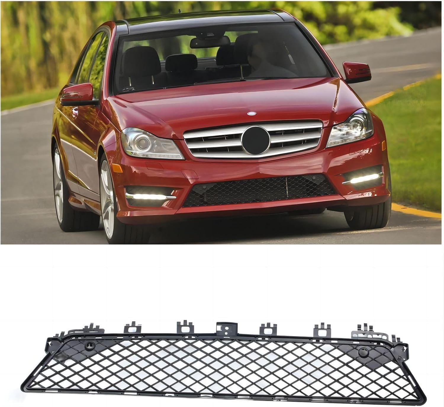 Auto Grill Auto Front Kühlergrille für Mercedes Benz C class W204 2007 2008 2009 2010 2011 2012 2013 2014, Verschleißfest Schützt den Motor vor Überhitzung Sport Stil Autoersatzteile Dauerhaft von YPZJJXQXQ