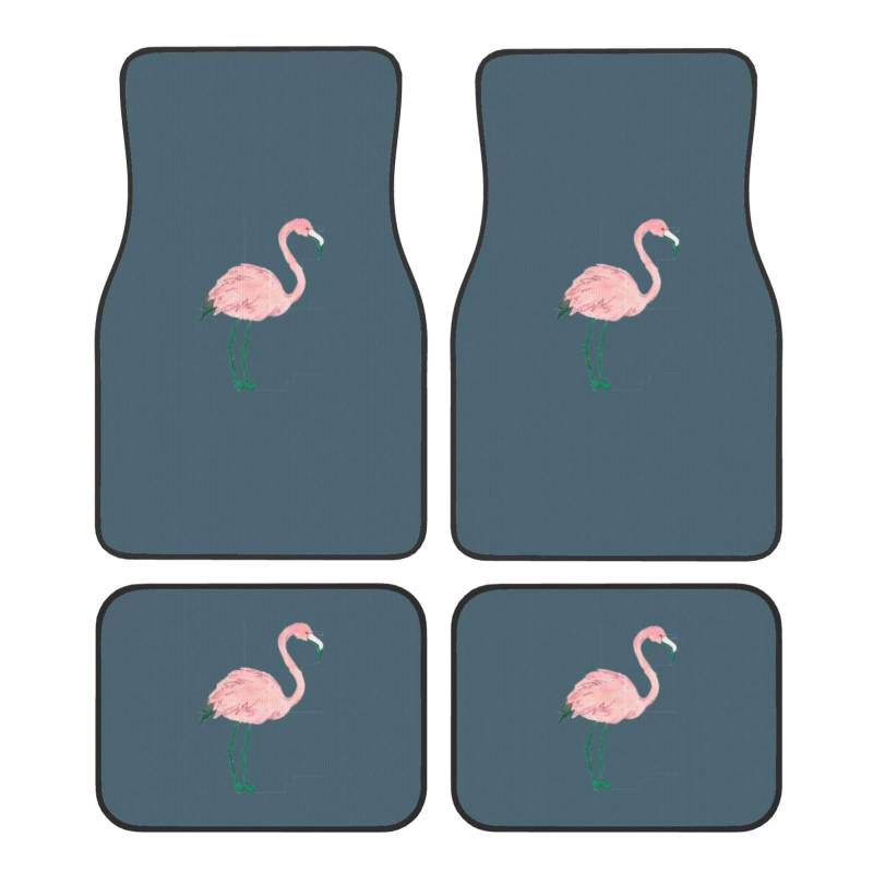 Handbemalter Flamingo-Vogel-Druck, universelle Automatten, 4-teiliges Set, Allwetter-Fußmatten, geeignet für SUVs und Autos von YQTGBCED