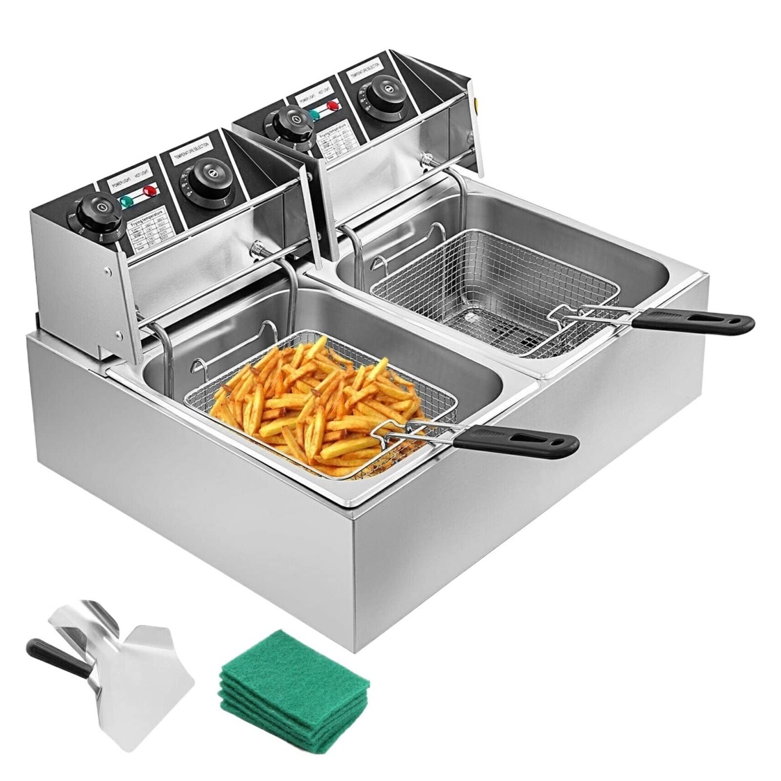 12L 20L Elektro-Fritteusen Dual Tanks for Fast Food Restaurant Fried Chicken Stände Braten Pommes Frites Schweinekoteletts(Type C (20L)) von YQVEOT