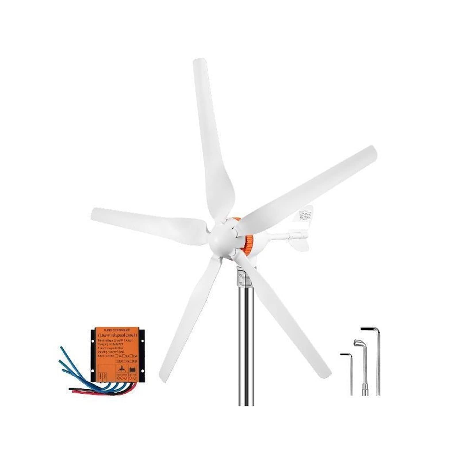 12V Windturbinen-Generator-Kit 500W Windturbinen-Generator-Kit 5 Blätter MPPT-Controller Dreiphasen-Magnetmotor 29A Aluminiumgehäuse Edelstahl-Endstück 900RPM for Heim-Wohnmobilboote(400W 3 Blades,Wit von YQVEOT