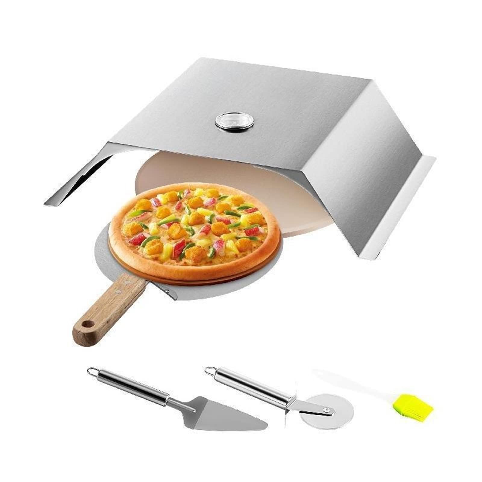 13-Zoll-Pizzaofen-Kit aus Edelstahl, langlebig, einschließlich Pizzakammer, einfach zu bedienen, for Außenbereiche, Gärten, Terrassen, Heimgebrauch von YQVEOT