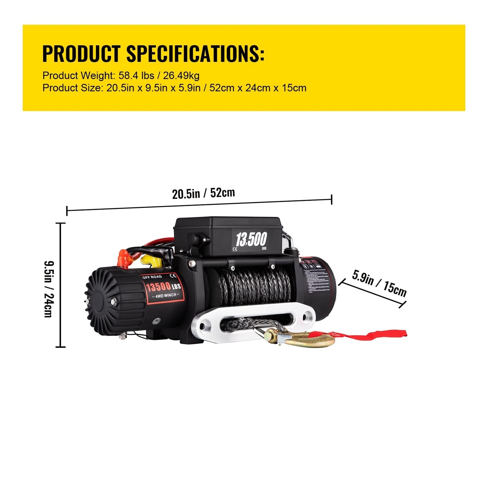 13500 LBS 12V Elektrische Winde Synthetische Abschleppseilwinde 27M/92FT Hebezeug for 4X4 PKW Anhänger ATV LKW Offroad Boot von YQVEOT