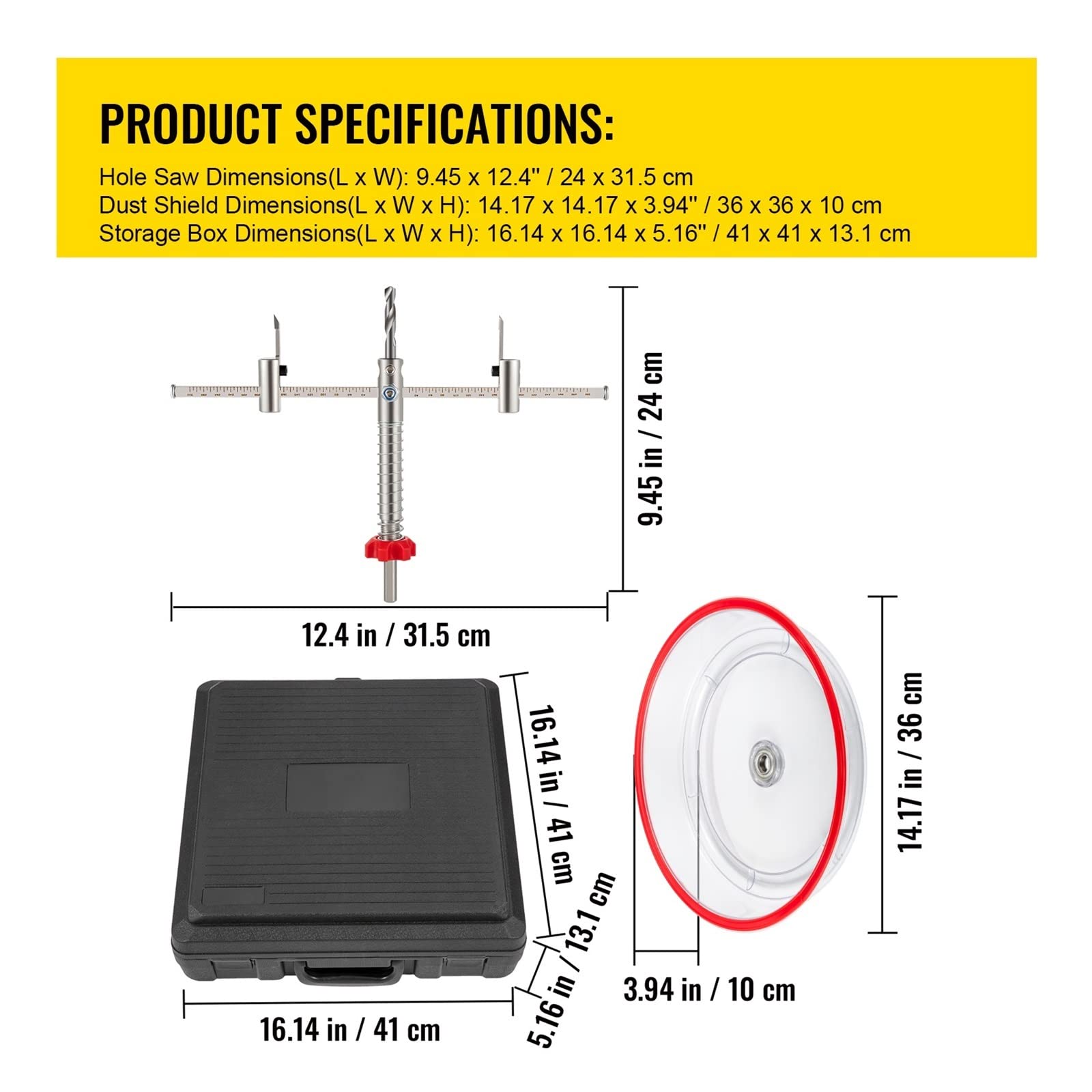 40-200 mm 40-300 mm Einstellbares Stahl-Lochsägen-Lochschneider-Kit mit Schildbohrer-DIY-Werkzeug for Sheetrock-Schieferfurnier(40-300mm) von YQVEOT