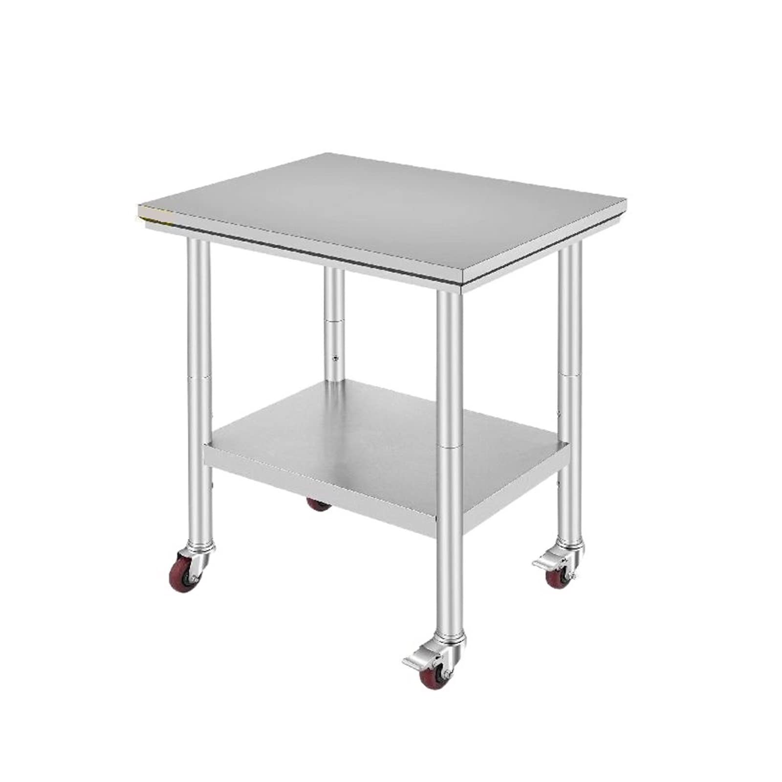 Arbeitstisch 61 x 30 x 81 cm Edelstahl Catering-Arbeitstisch Tragkraft 150 kg, Speisenzubereitungstisch mit Rollen, gewerblicher Arbeitstisch for Küchenbar, 4 verstellbare Füße(24 x 12 inch) von YQVEOT