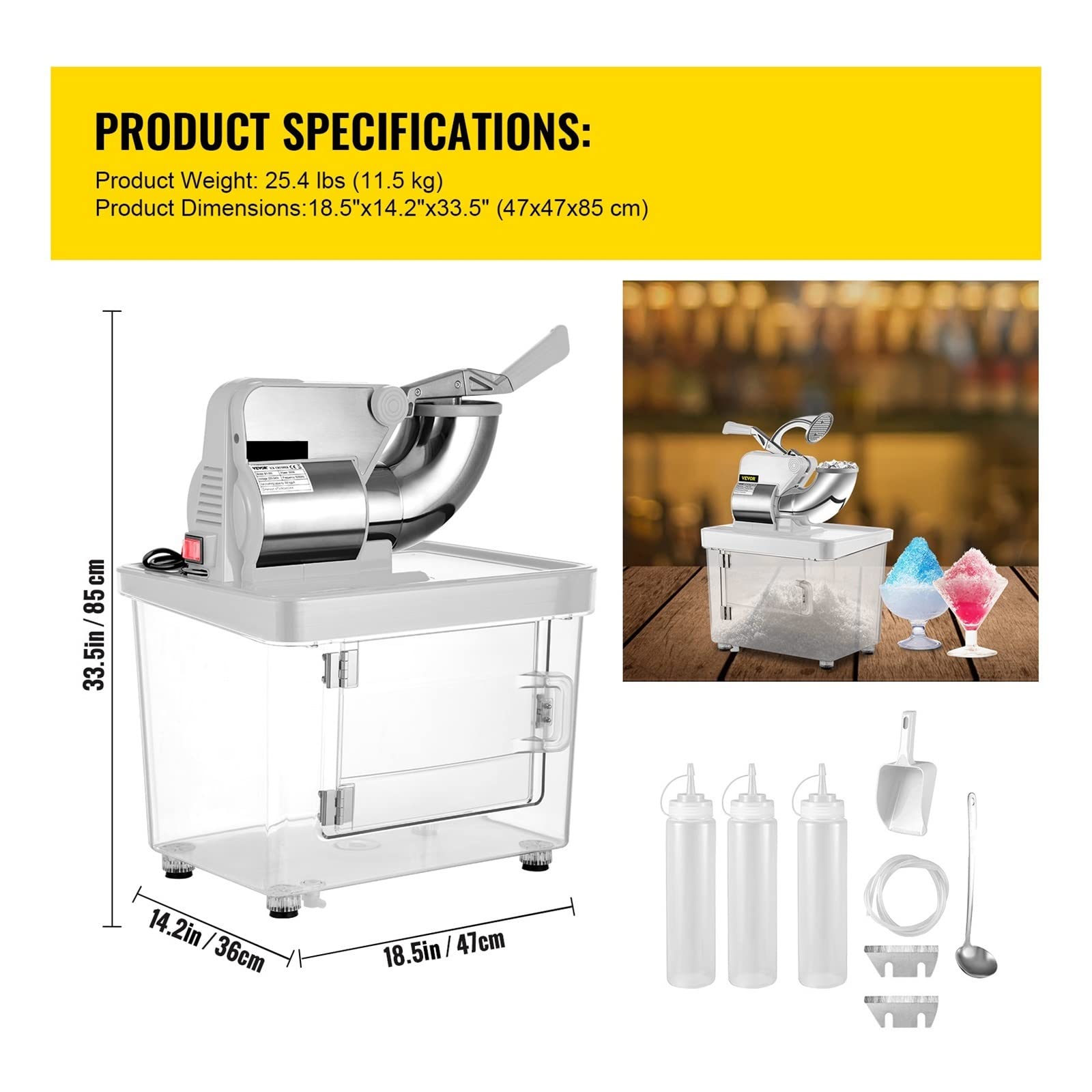 Elektrische Schneekegelmaschine, Eisbrecher, Glasgranulierer, Mixer, Zerkleinerer, Edelstahl, kalt, kommerziell(White) von YQVEOT