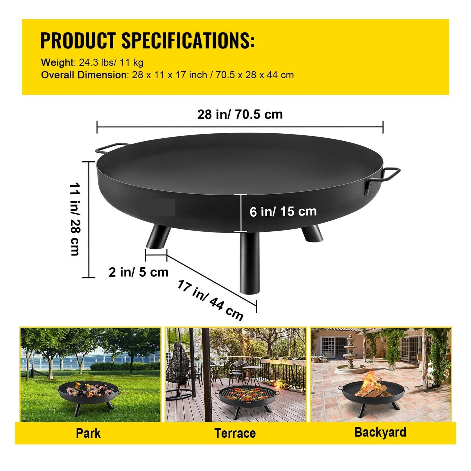 Fire Pit Bowl BBQ Herd Kohlenstoffstahl/Gusseisen for Warmhalten, Außenterrassen, Terrassen, Hinterhöfe, Grills(28 inch) von YQVEOT