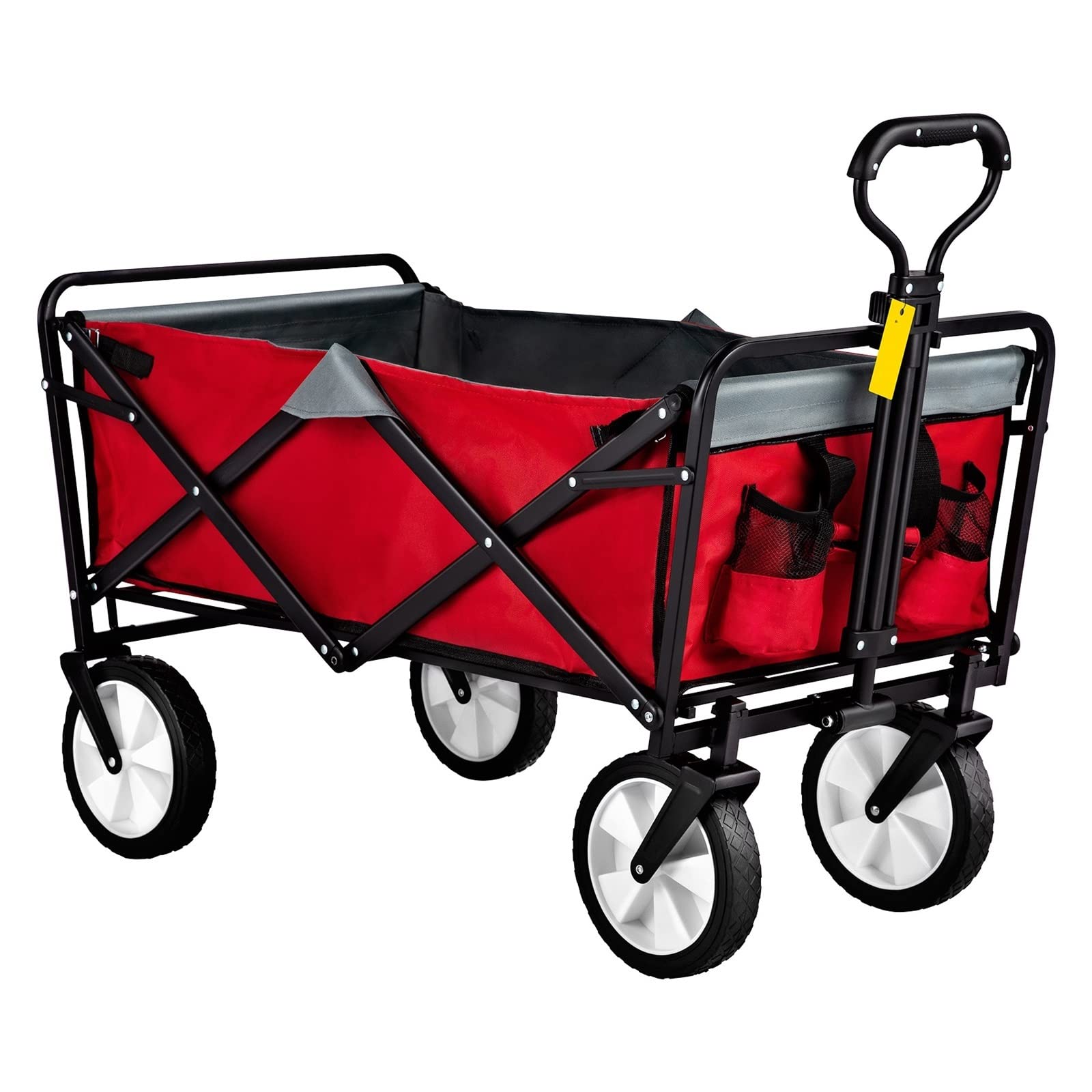 Klappbarer Wagenwagen, tragbarer Outdoor-Campingstrand, große Kapazität, verstellbarer Multifunktionsgriff for Picknick-Grillwagen(Red and Gray) von YQVEOT