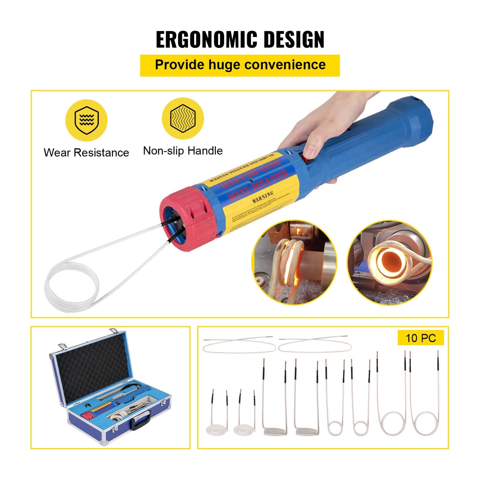 Magnetinduktionsheizungs-Kit 1KW Handheld-Komfortgriff for flammenlose Automobilwärme 8/10 Spulenentfernungsbolzen(10 Coils) von YQVEOT