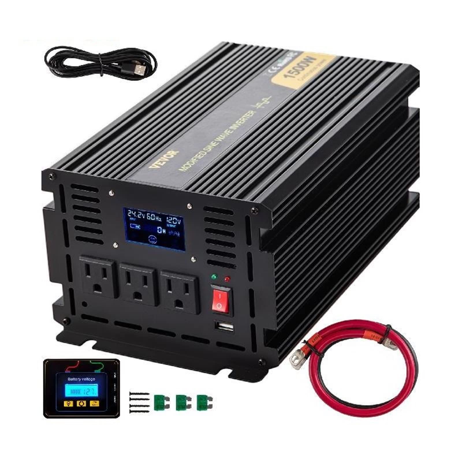 Modifizierter Sinus-Wechselrichter DC12V / DC24V zu AC120V Aluminiumlegierung LCD-Bildschirm & amp;LED-Anzeigen for die Stromversorgung im Auto(1500W) von YQVEOT