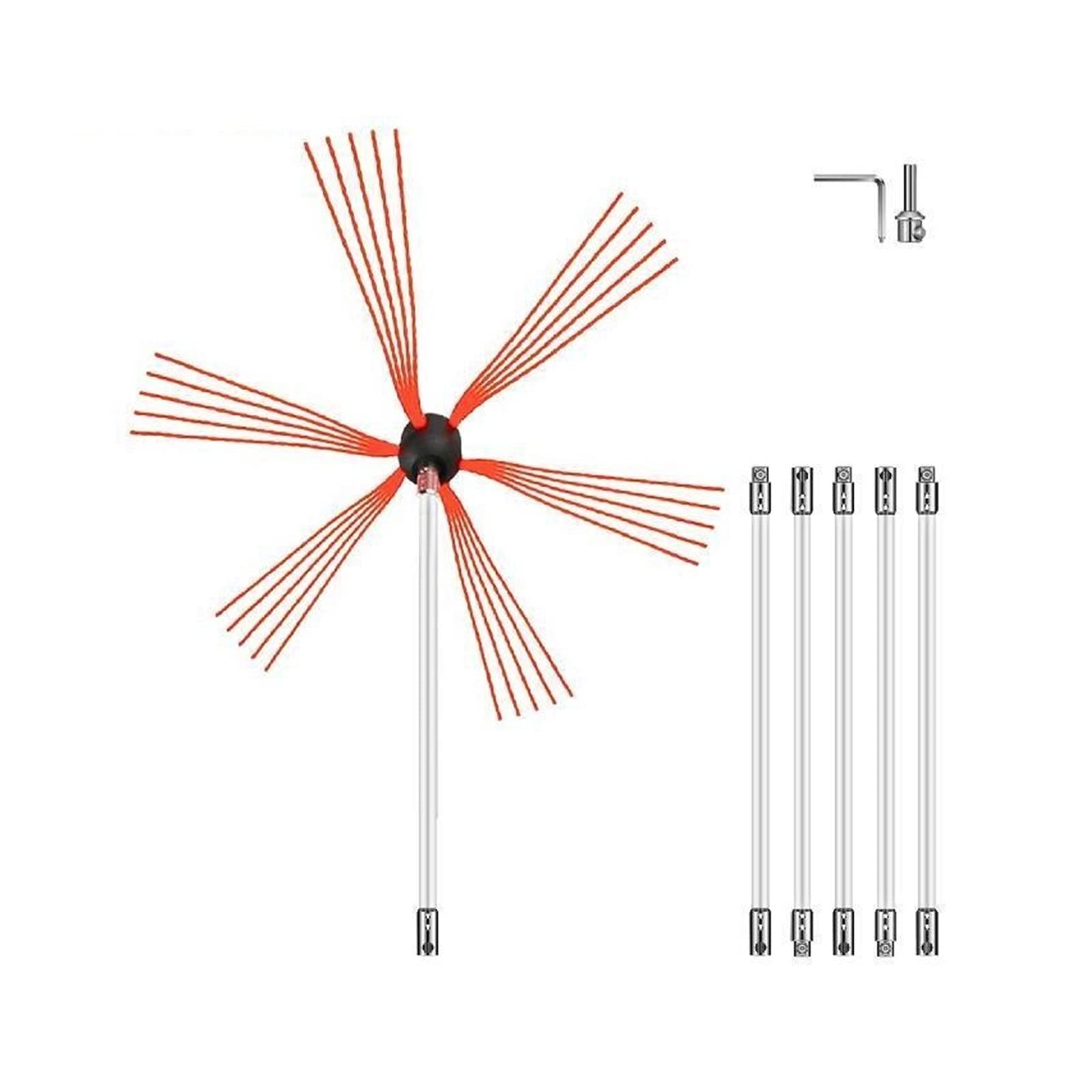 Schornsteinfeger-Kehrset aus Nylon, elektrischer Bohrantrieb, flexibler Zauberstab, rotierender Bürstenkopf for Auffegen von Schornsteinruß(10M Extra Head) von YQVEOT