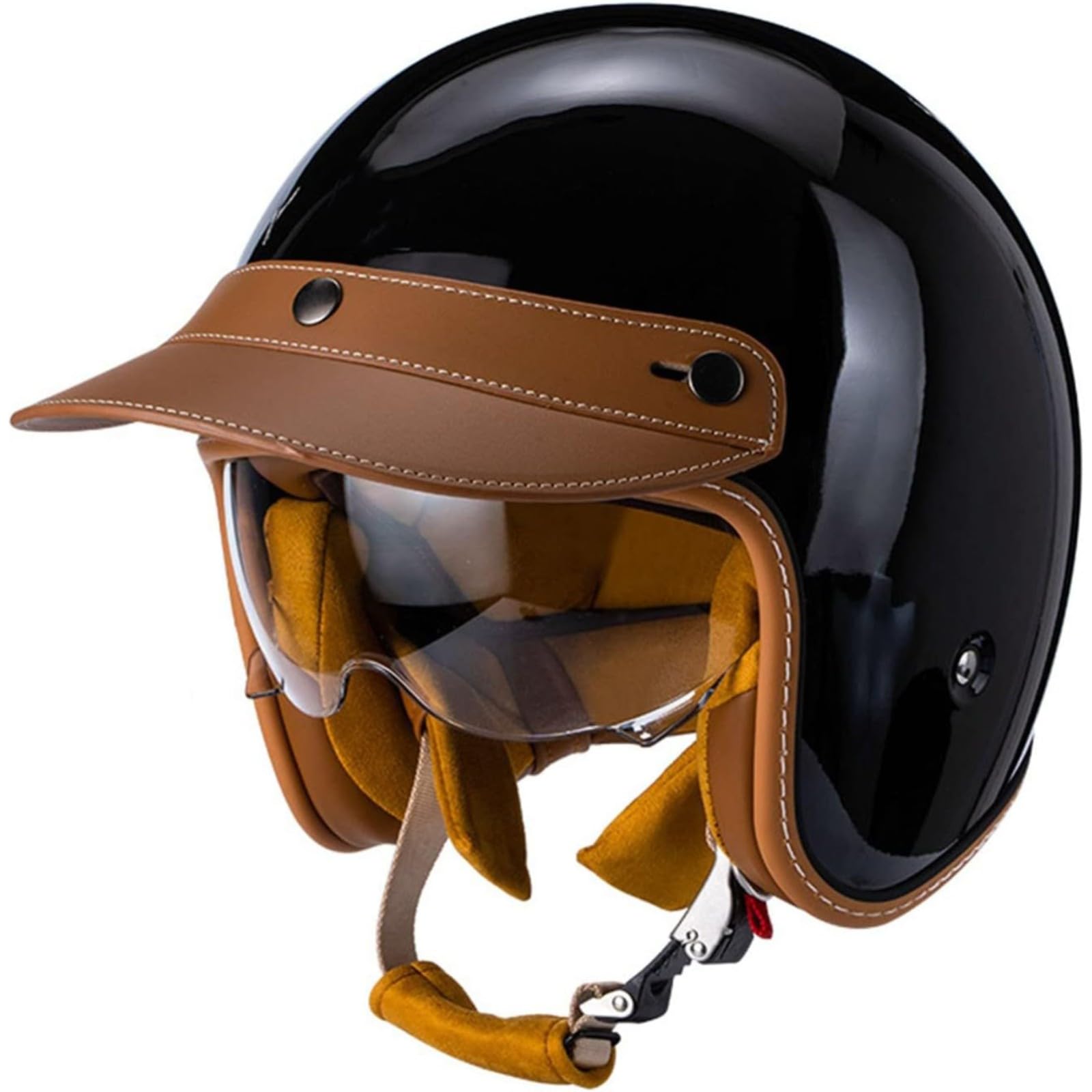 3/4 Vintage Jethelm,ECE-Zulassung Offener Motorradhelm Mit Visier Rollerhelm Mofahelm Retro Bikerhelm Für Erwachsene Herren Damen E,2XL=63~64CM von YQWDWD