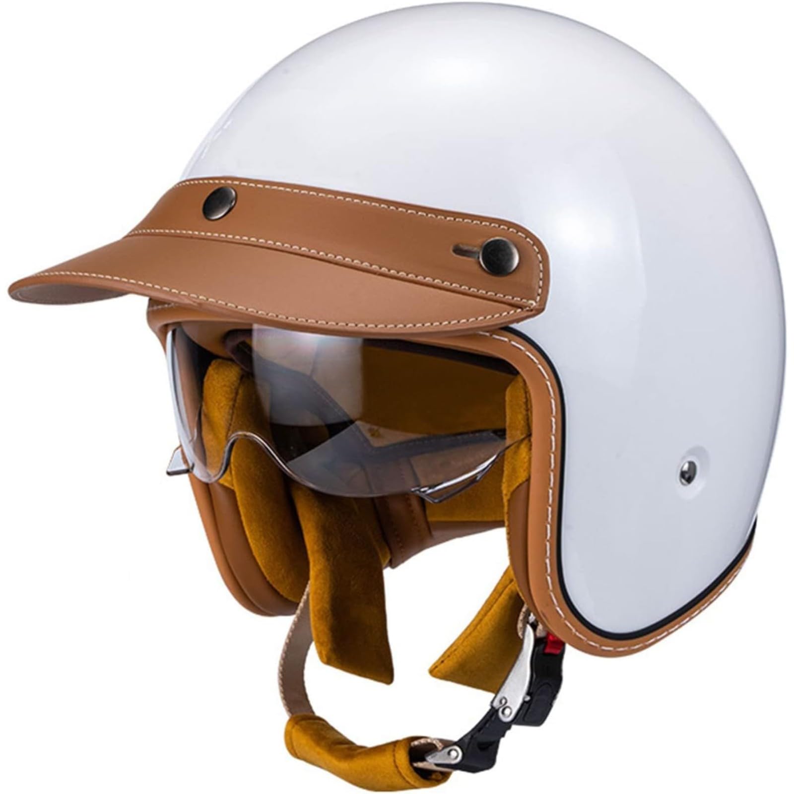 3/4 Vintage Jethelm,ECE-Zulassung Offener Motorradhelm Mit Visier Rollerhelm Mofahelm Retro Bikerhelm Für Erwachsene Herren Damen H,2XL=63~64CM von YQWDWD