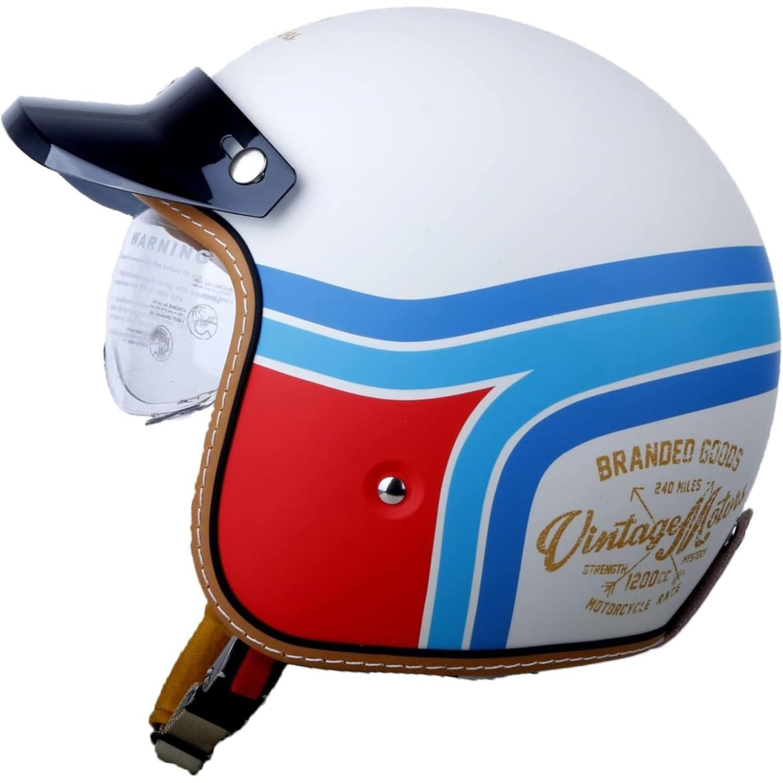 3/4 Vintage Jethelm Motorradhelm, ECE Zulassung Rollerhelm Moped Chopper Retro Vintage Pilotenhelm Bikerhelm Mit Visier Offener Helm E,XL=61~62CM von YQWDWD