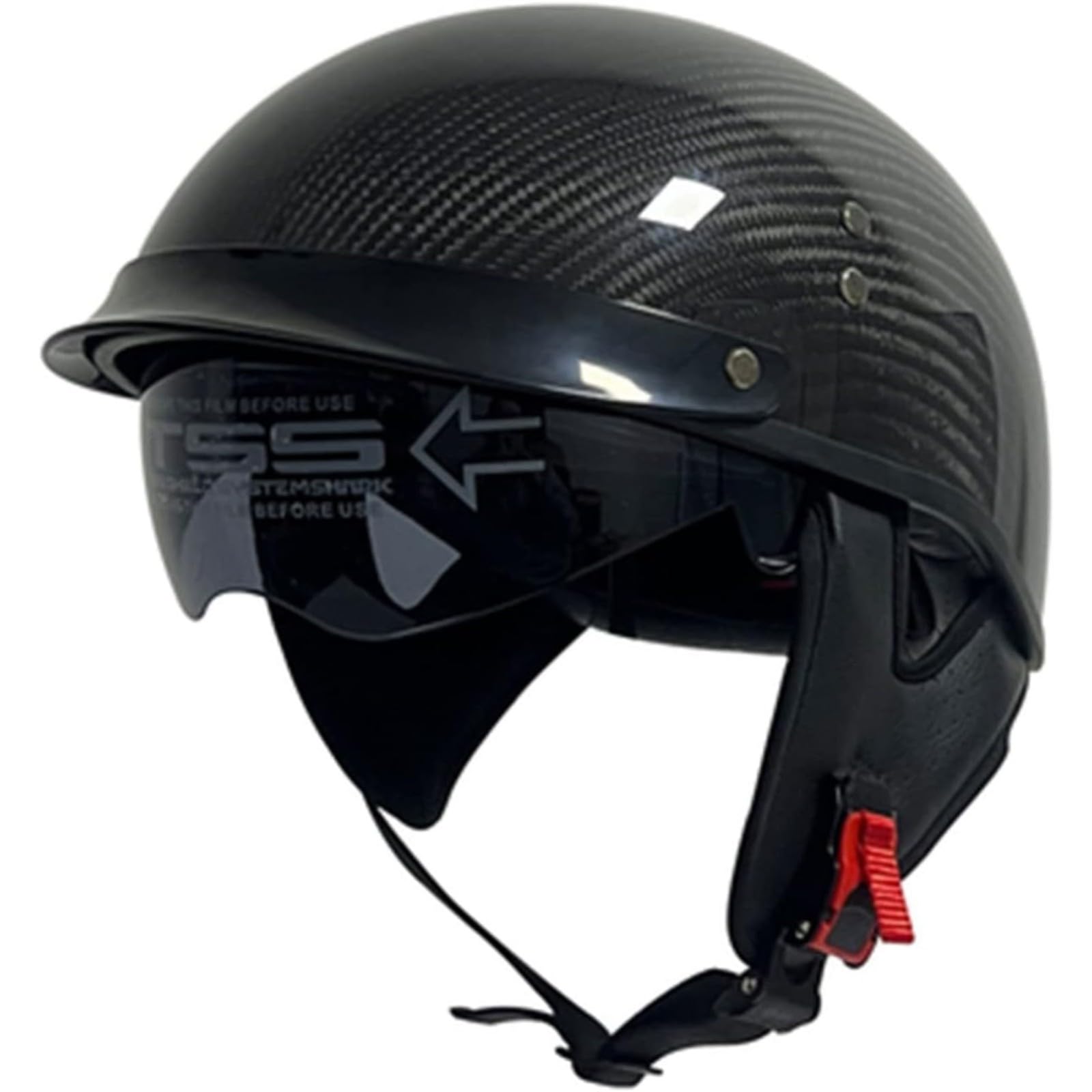 Carbonfaser-Motorradhelm, Motorrad-Halbhelm Mit Offenem Gesicht, Retro-Sonnenblende, Abnehmbares Futter, EPS-Puffer, Chopper, Scooter, E-Bike, Herren, Damen A,L=59~60CM von YQWDWD