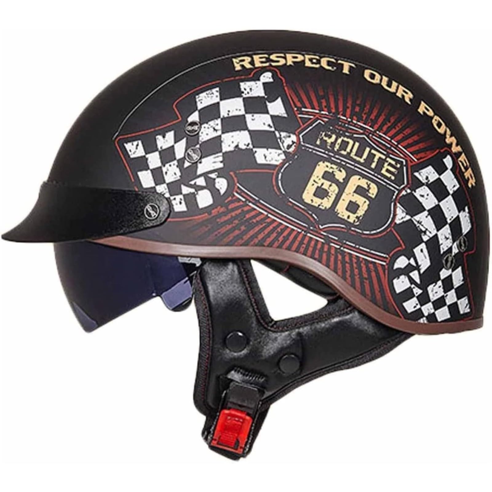 Halbhelme Jethelme, ECE-Zertifizierter Persönlichkeit Retro-Motorradhelm Brain Cap Cruiser Chopper Scooter Pilot Jethelm K,M=57~58CM von YQWDWD